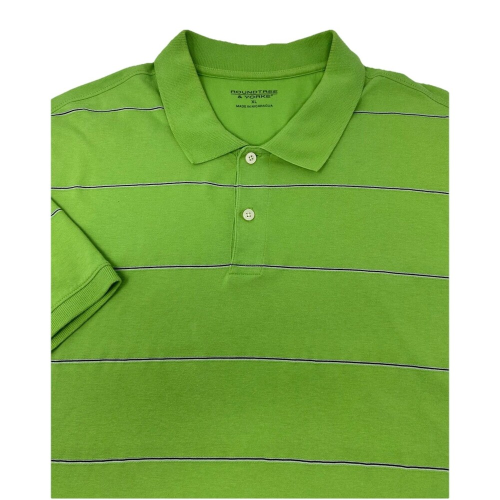 Roundtree & Yorke Men's Avocado Green Blue Striped Polo Shirt XL